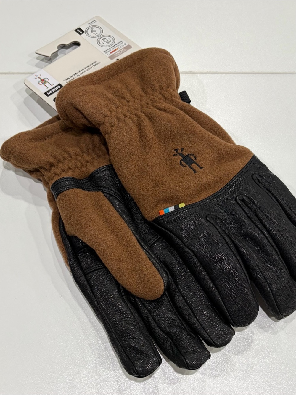 SmartWool Men's Small Stagecoach Gloves Merino Wool Leather Black Brown NWT